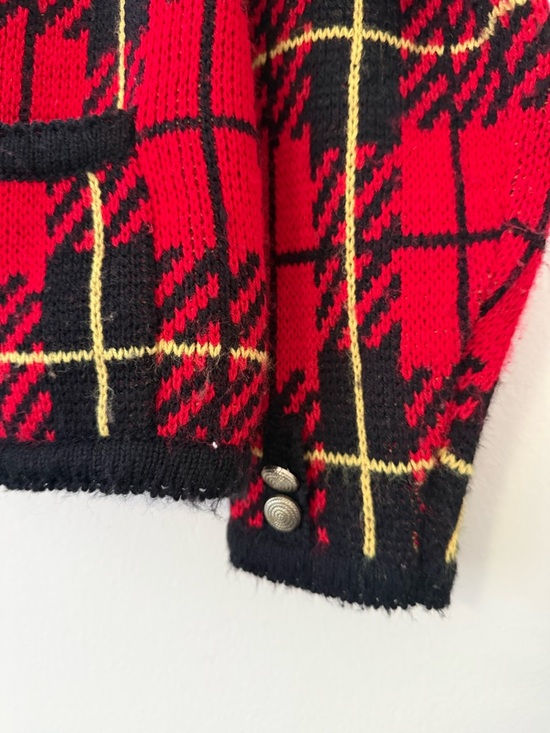 Vintage Tally Ho Red Plaid Knit Jacket with Black Trim 1980s Womens Medium - Picture 4 of 14